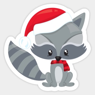 Christmas Raccoon, Cute Raccoon, Santa Hat, Scarf Sticker